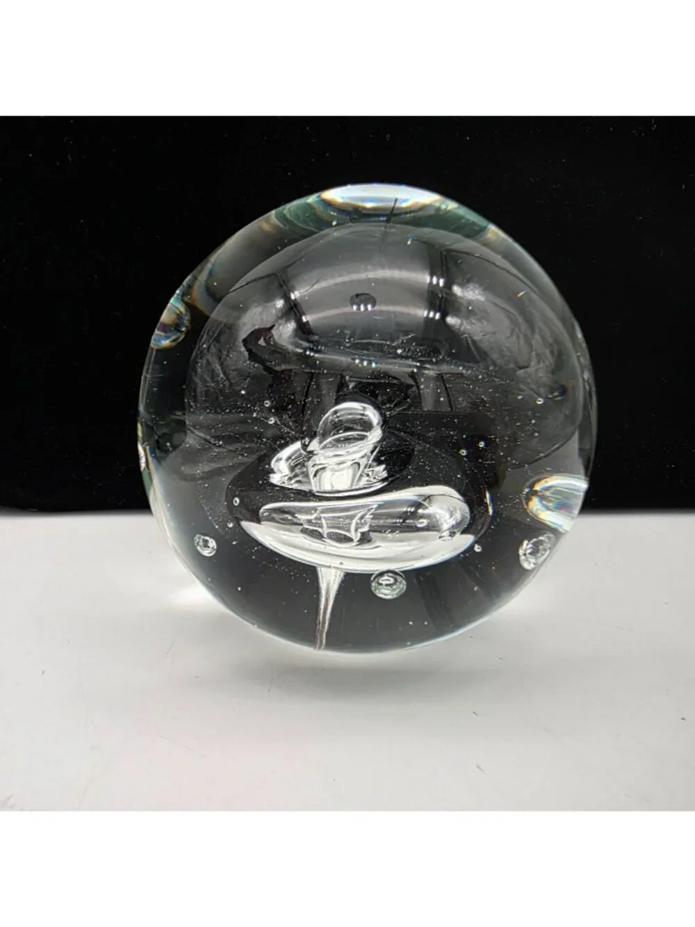 Hand Blown Clear Glass Paperweight With Controlled Bubbles Clear Smooth Base 3